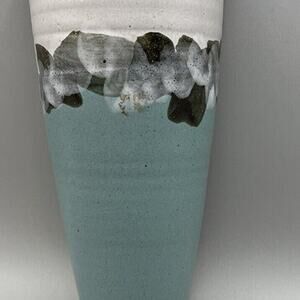 Wall Sconce Stoneware Signed Sea Green White Border White Black Unknown Artist